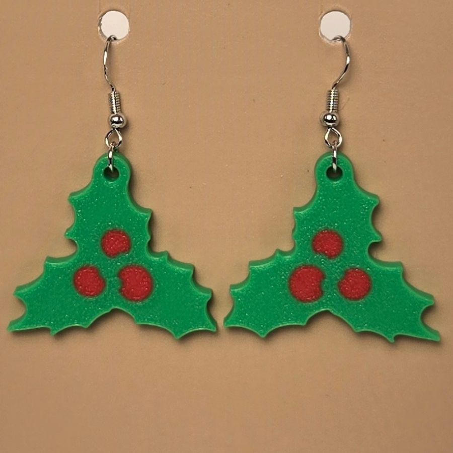 Boucle d'oreille en forme de Gui festive avec crochets hypoallergéniques sans nickel